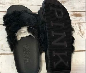 PINK Cross Fur Slides
